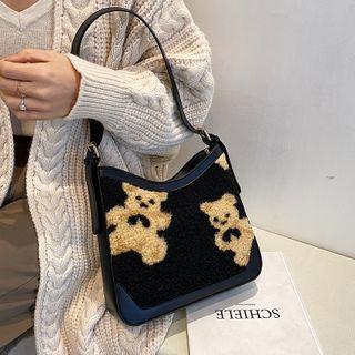 Bear Print Faux Shearling Shoulder Bag