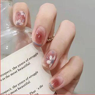 Flower Faux Nail Tips R357 - Flower - Red - One Size