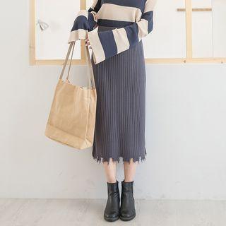 Fringed Knit Midi Skirt