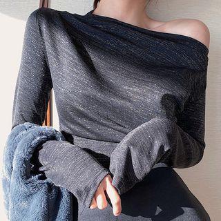 One-shoulder Glitter Long-sleeve Top