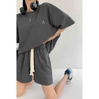 Set: Waffle Loose T-shirt + Drawcord Shorts