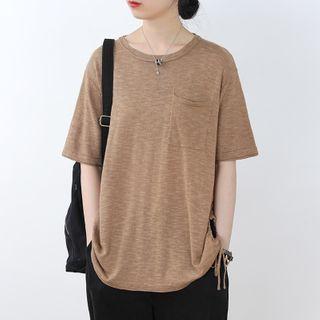 Drawstring-side Short-sleeve Pocket T-shirt