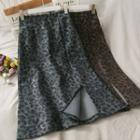 Leopard-print Slited Midi Skirt