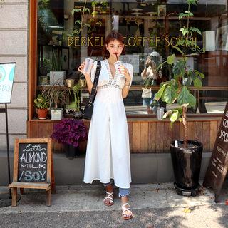 Lace-trim Maxi Robe Dress
