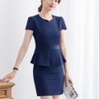 Short-sleeve Peplum Top / Mini Pencil Skirt / Dress Pants