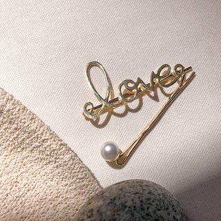 Love Letter & Faux Pearl Bobby Hair Pin Set (2 Pcs) Gold - One Size