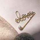 Love Letter & Faux Pearl Bobby Hair Pin Set (2 Pcs) Gold - One Size
