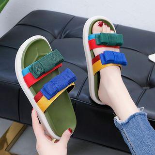 Color Block Bow Accent Slide Sandals
