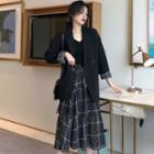 Blazer / Plaid Layered Midi A-line Skirt / Set