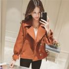 Drawstring Hem Lapel Collar Woolen Jacket