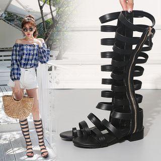 Faux Leather Cutout Knee High Sandals