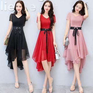 Short-sleeve Chiffon Ruffled A-line Dress