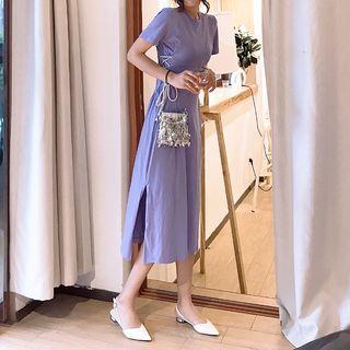Lace-up Short-sleeve Slim-fit Dress