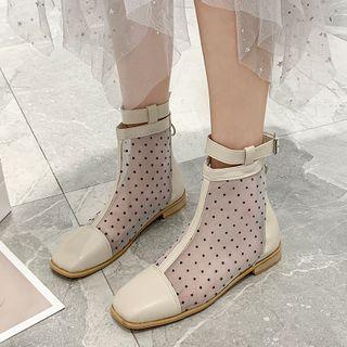 Dotted Block Heel Short Boots