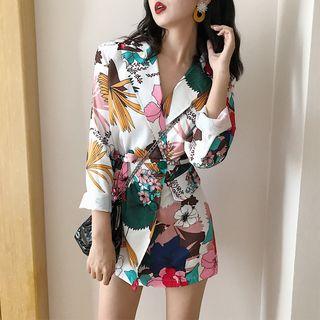 Floral Print Tie-waist Blazer