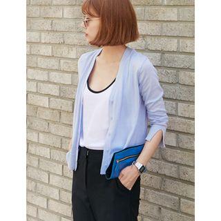 V-neck Slit-cuff Cardigan