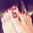 Rhinestone Faux Toe Nail Tips J35 - Red - One Size