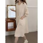 Short-sleeve Eyelet Lace Loose-fit Sleepdress Almond - One Size