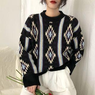 Pattern Crewneck Sweater As Shown In Figure - One Size