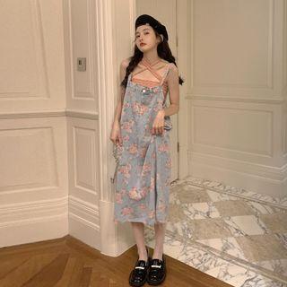 Floral Denim Overall Dress / Camisole Top