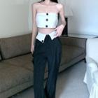 Button-up Tube Top / High Waist Flared Pants