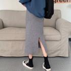High-waist Slit Knit Semi Skirt