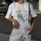Lettering And Graphic Over-sized T-shirt