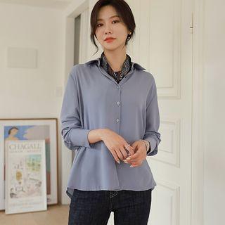 Plain Wide-cuff Shirred Shirt