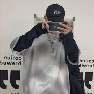 Long-sleeve Panel Round Neck T-shirt
