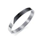 Fashion And Simple Plated Black Geometric 316l Stainless Steel Bangle With Cubic Zirconia Silver - One Size