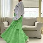 Asymmetric-hem Pleated Maxi Layered Skirt