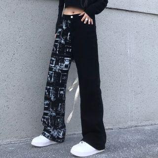 Print Panel Straight-leg Jeans