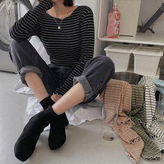 Lettuce-edge Stripe Cropped Top