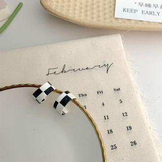 Checker Alloy Earring 1 Pair - Check - Black & White - One Size