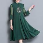 3/4-sleeve Embroidered Qipao Dress