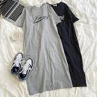 Short-sleeve Lettering Slit Dress