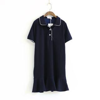 Piped Short-sleeve Collared Dress