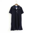 Piped Short-sleeve Collared Dress