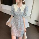 Puff Sleeve Lace Collar Floral A-line Dress