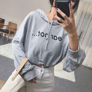 Lettering Print Cropped Hooded Pullover