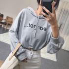 Lettering Print Cropped Hooded Pullover