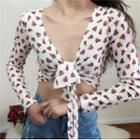 Floral V-neck Long-sleeve Slim-fit Top