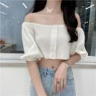 Elbow-sleeve Off-shoulder Cropped T-shirt