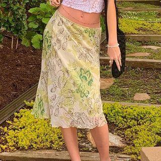 High Waist Floral Print Midi Skirt