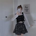 Shirred Camisole Top / Long-sleeve Lace Top / Leopard Print A-line Skirt