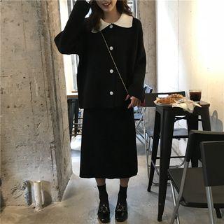 Color Block Collared Cardigan Black - One Size