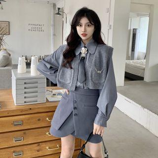 Plain Shirt / Sweater Vest / Mini A-line Skirt / Necktie / Set