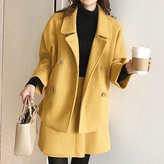Set: Double-breasted Coat + Mini A-line Skirt