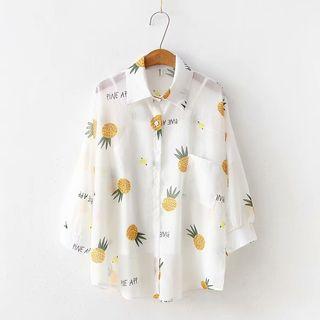 Set: Long-sleeve Printed Chiffon Shirt + Camisole Top