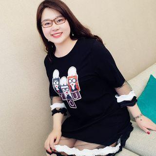 Mesh Panel 3/4-sleeve T-shirt Dress